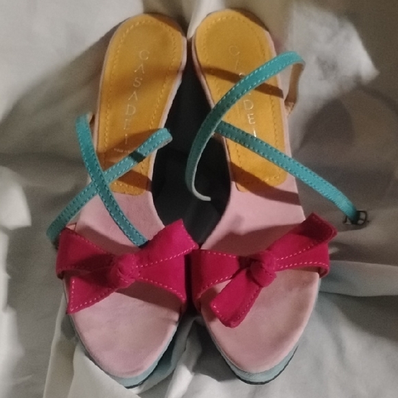 Casadei Pink and Teal Bow Sandals - Picture 1 of 7